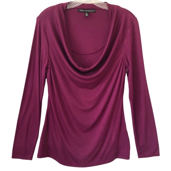 White House Black Market Tops - WHBM Plum Drape Neck Long Sleeve Blouse, S